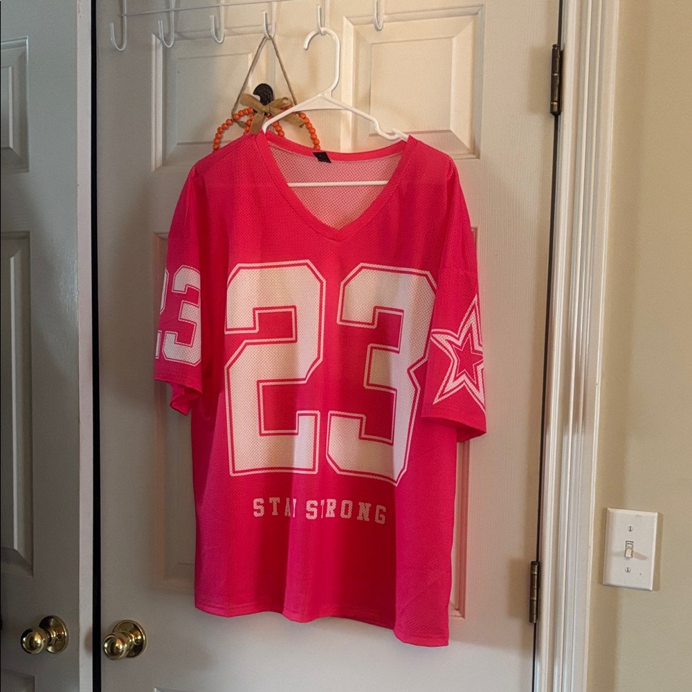 SHEIN Pink Mesh Short Sleeve Tee